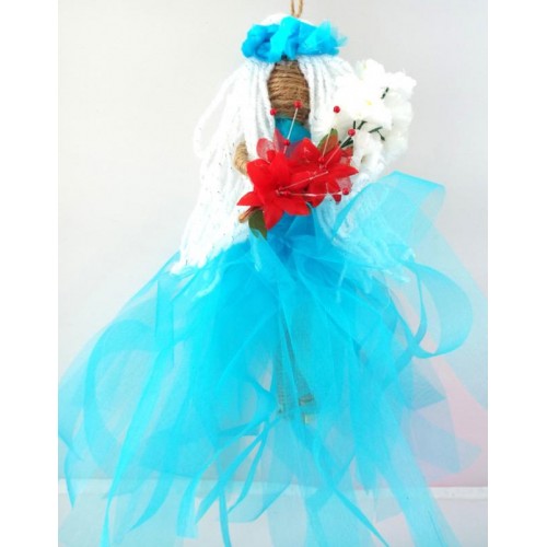 Hand Crafted Hanging Aqua Flower Maiden Doll